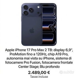 Apple iPhone 17 Pro Max 2TB NEGOZIO LADISPOLI