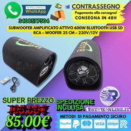 Subwoofer Amplificato Attivo 600W Bluetooth