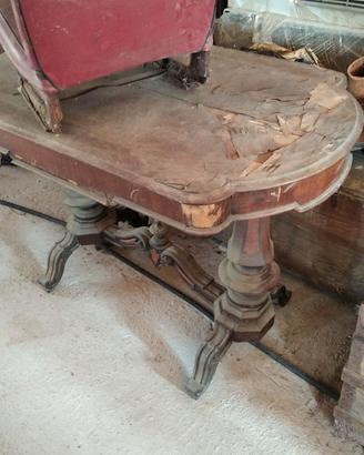 Tavolo legno massello antico intarsiato
