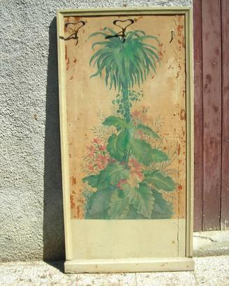 VECCHIO PANNELLO IN LEGNO CON APPENDIABITI DA MURO