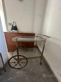 Carrello bar vintage in ottone e vetro