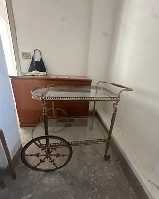 Carrello bar vintage in ottone e vetro