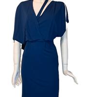 Abito Vionnet, blu , asimmetrico