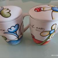 Tazze Egan in porcellana con tisaniera e coperchio