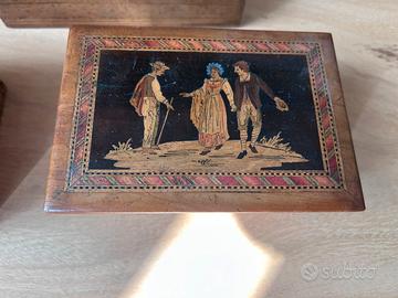 Lotto scatole legno ulivo sorrentine carte intars