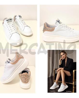 SNEAKERS D MELINE' BIANCHE CON ZIRCONI DIETRO NUME