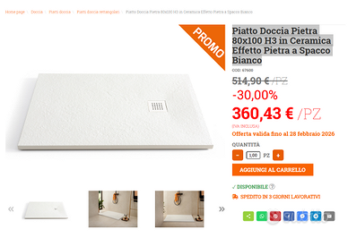 Piatto Doccia Pietra 80x100 H3 in Ceramica Effetto