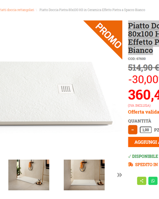 Piatto Doccia Pietra 80x100 H3 in Ceramica Effetto