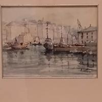 Quadro acquerello MARCO LATTES 31 x 24 Savona port