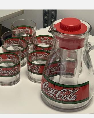 set coca cola 6 bicchieri  più caraffa  porta ghia