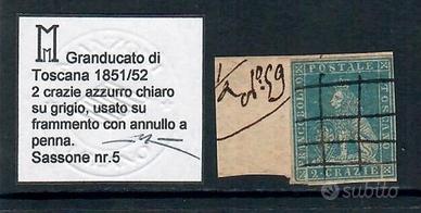 TOSCANA 2 CRAZIE CON ANNULLO A PENNA  CERT MANZONI