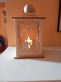 Lanterna Natalizia con Candela a LED in legno