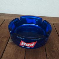 Posacenere Bud king of beers in vetro blu Vintage