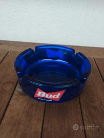 Posacenere Bud king of beers in vetro blu Vintage