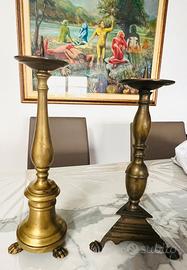 2 candelabri molto antichi in ottone e bronzo