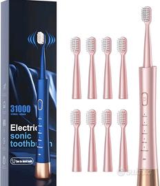 spazzolino elettrico blu con 8 testine