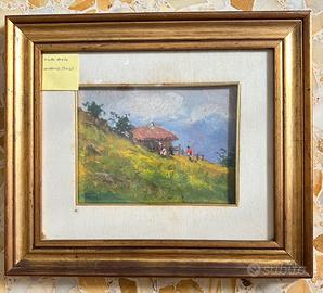 Dipinto Ugo Bini  paesaggio montano con casolare