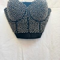 Corpetto bustier. Top gioiello nero push-up Tag. M