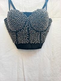 Corpetto bustier. Top gioiello nero push-up Tag. M