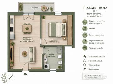 Bilocale con balcone e posto auto ad Agrate
