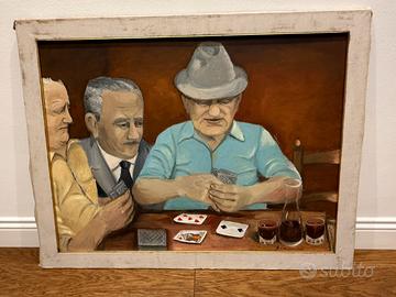 Quadro olio su tela - Giocatori di carte osteria