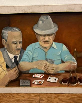 Quadro olio su tela - Giocatori di carte osteria