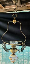 Lampadario bronzo e ceramica primi del 900