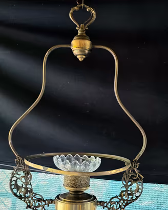 Lampadario bronzo e ceramica primi del 900