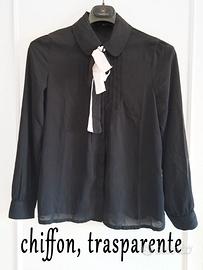 Camicetta Chiffon Donna Nera con Fiocco Elegante M