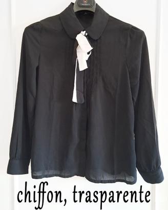 Camicetta Chiffon Donna Nera con Fiocco Elegante M