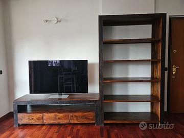 Set mobile TV + libreria in legno massello