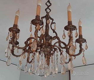 Lampadario bronzo e cristalli