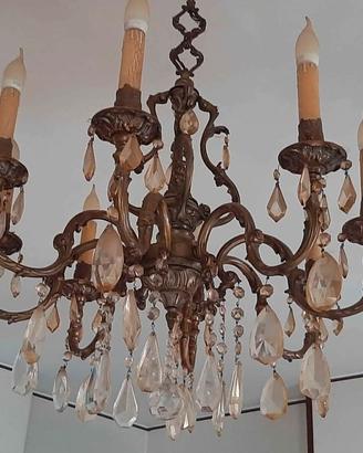 Lampadario bronzo e cristalli