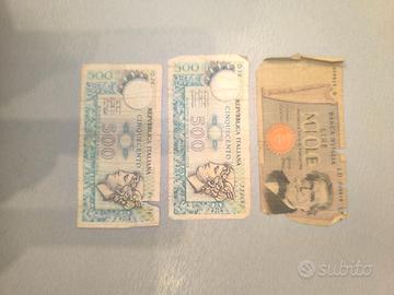 Banconote 2x500 lire e 1 da 1000 lire di carta
