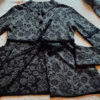 cardigan misto lana grigio e nero stampa fiori
