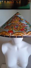 Cappello Indonesiano in Bamboo dipinto a mano 