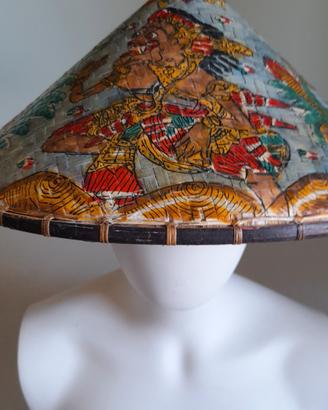 Cappello Indonesiano in Bamboo dipinto a mano 