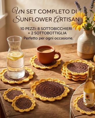 Set Sottobicchieri e Sottobottiglia Uncinetto