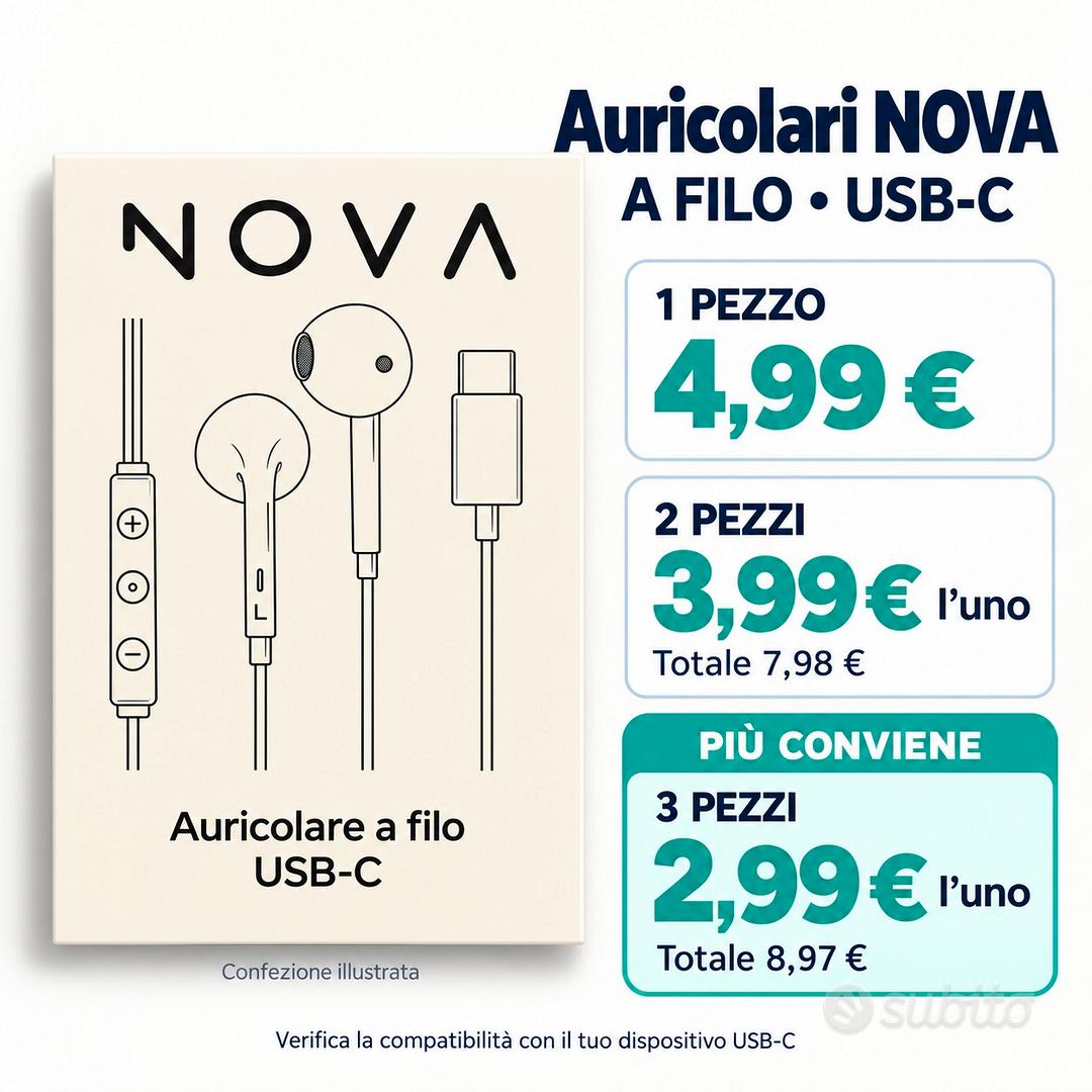 CUFFIE NOVA USB-C – 4,99 € | 3 PEZZI A 8,97 € - Telefonia In vendita a Roma