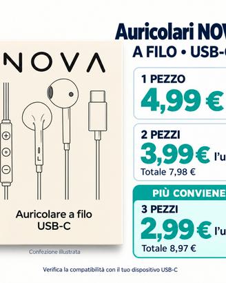 CUFFIE NOVA USB-C – 4,99 € | 3 PEZZI A 8,97 €
