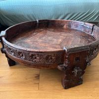 Tavolino Chakki Indiano Antico in Teak Massello