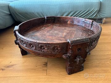 Tavolino Chakki Indiano Antico in Teak Massello