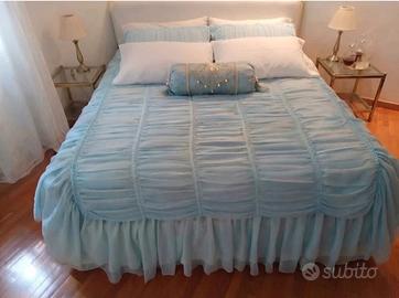 COPERTA COPRILETTO GONNA  FALDE VINTAGE TURCHESE