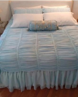 COPERTA COPRILETTO GONNA  FALDE VINTAGE TURCHESE