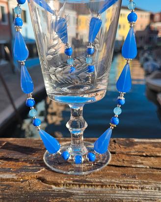 collana blu in vetro di muarno vintage