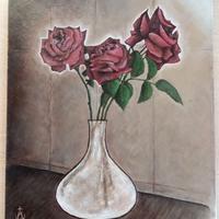 Pittura olio, 28 x 32 cm. - Vaso con rose