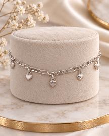 Bracciale argento 925 maglia figato charm cuori