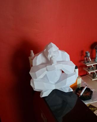 Statua Gorilla Geometrico Low-Poly Bianca 24 cm