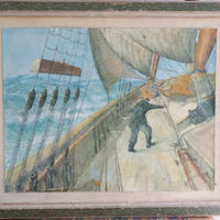 Dipinto inglese scena marina con barca a vela