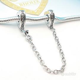 Charm argento 925 catena di sicurezza cuoricini 